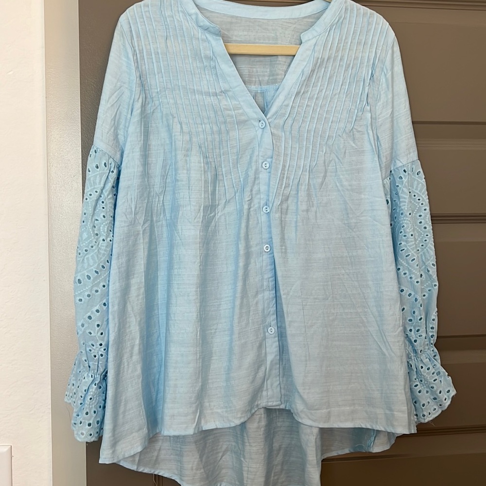 Light Blue Eyelet Sleeved Top